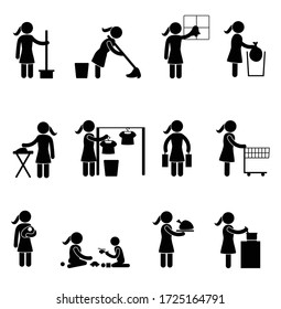 Stick Woman Stick Figure House Wife Doing House Chores