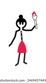 stick woman holding torch. vector