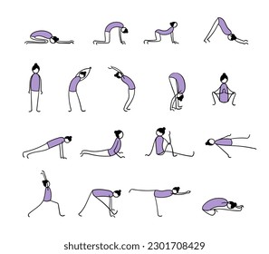 Stick yoga poses and flexibility. Simple design and easy edit.