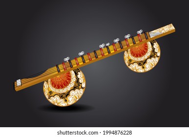 stick zither with gourd resonators (Rudra vina or Bin) Northern India traditional music instrument colour