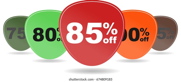 sticker 75 80 85 90 95 percent off sale set. Template vector illustration with realistic shadow for promotion discount theme. Isolated on white paper high quality trendy winter spring 2018.