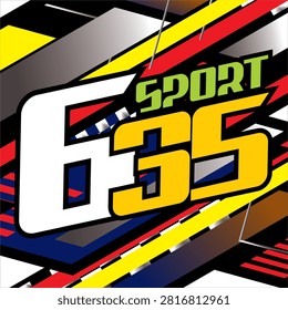 sticker or accessory design, colorful vector number 635, SPORT text.