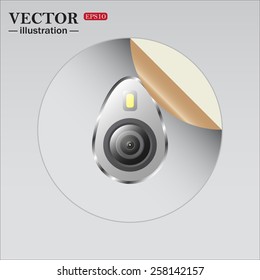 Sticker, adhesive paper. Circle. icon smartphone camera and flash, vector illustration, EPS 10