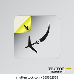 Sticker, adhesive paper. Square.  icon plane. The plane is landing , vector illustration, EPS 10