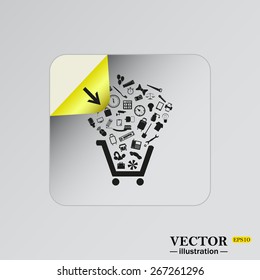 Sticker, adhesive paper. Square.  Set of icons. Put into shopping cart. Great buy. Cart of goods, web icon. vector design