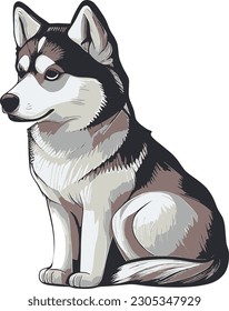 Sticker An adorable cute Dog Husky , Vector