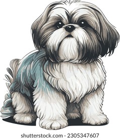 Sticker An adorable cute Dog Shih Tzu, Vector