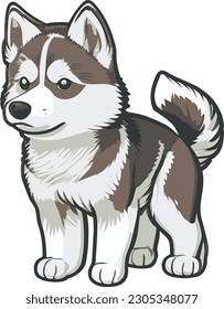 Sticker An adorable cute Dog Siberian Husky, Vector