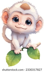 Sticker An adorable cute white monkey