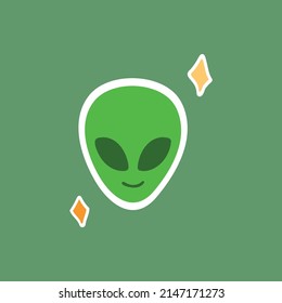 Sticker Alien Face or Head Line Symbol Art Vector icon for apps and websites. Cartoon style.