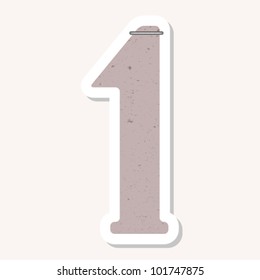 Sticker alphabet with numbers and marks based on author's original hand drawn font. Looks like made of recycled paper, ecology concept. ??1