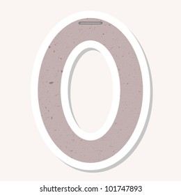 Sticker alphabet with numbers and marks based on author's original hand drawn font. Looks like made of recycled paper, ecology concept. ??Zero?Ã?Â�