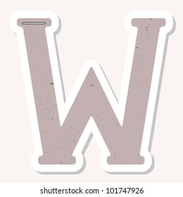 Sticker alphabet with numbers and marks based on author's original hand drawn font. Looks like made of recycled paper, ecology concept. W