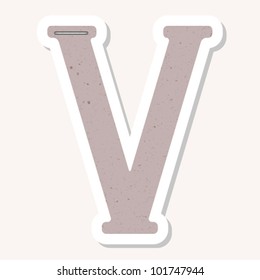 Sticker alphabet with numbers and marks based on author's original hand drawn font. Looks like made of recycled paper, ecology concept. V