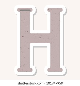 Sticker alphabet with numbers and marks based on author's original hand drawn font. Looks like made of recycled paper, ecology concept. ??H