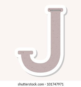 Sticker alphabet with numbers and marks based on author's original hand drawn font. Looks like made of recycled paper, ecology concept. J