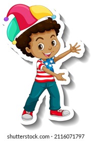 Sticker American boy wearing Jester hat illustration