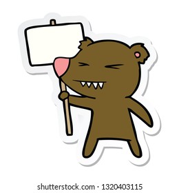 pegatina de una caricatura de un oso furioso protestando