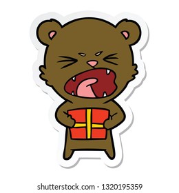 pegatina de un oso de caricatura enojado con presente