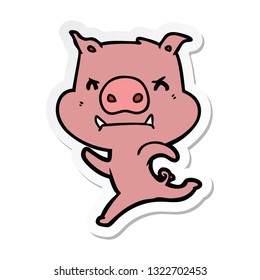 sticker of a angry cartoon pig charging