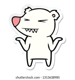 sticker of a angry polar bear cartoon shrugging shoulders