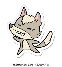 sticker of a angry wolf cartoon