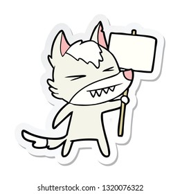 sticker of a angry wolf cartoon with placard