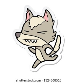 sticker of a angry wolf running