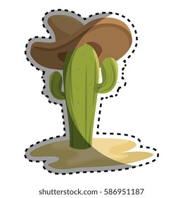 sticker animated sketch cactus with mexican hat in desert