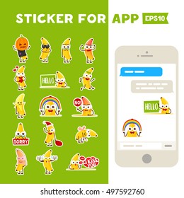 Sticker for app. Smile banana. Mobile messages. Cute banana