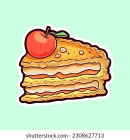 Sticker of Apple Pie Slice With Cherry On Top Sweet And Delicious