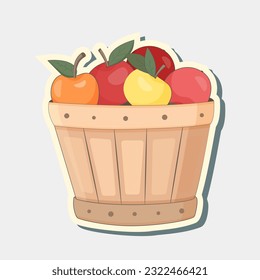 Sticker apples fruit box. Busket with fruits Sticker. Vector design