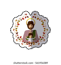 sticker arch of autumn leaves with half body saint joseph with baby jesus