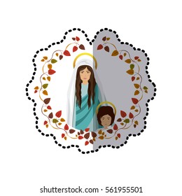sticker arch of leaves with saint virgin mary and child jesus