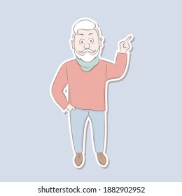 Sticker attractive man,the man held up his hand.Vector illustration cartoon design.