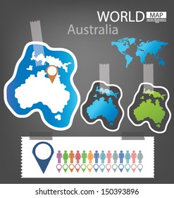 Sticker. Australia. World Map vector Illustration.