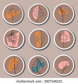 Sticker, Autumn Stories icon, abstract, set of autumn leaves. Simple cartoon flat style. Isolated vector illustrations. Design of stickers, logos, web apps and mobile apps.