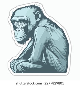 Sticker Baboon white outline. flat vector illustration