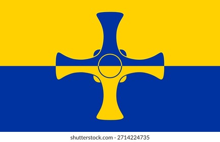 Insignia de la etiqueta engomada Ilustración vectorial de Botón de la bandera del condado de Durham aislada. Territorio Región del noreste de Inglaterra, Gran Bretaña, Reino Unido. Ronda Provincia Durham roundel bandera emblema símbolo nacional Anuncio signo.