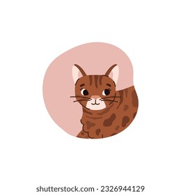Sticker or badge design with lovely cute cat, flat vector illustration isolated on white background. Adorable cat or kitten animal for pets care topics and clothing decor