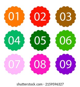 Sticker, insignia con números conjunto de iconos vectoriales