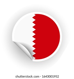 Sticker of Bahrain flag with peel off corner isolated on white background. Paper banner or circle curl label sticker with flip edge. Vector color post note for advertising design.