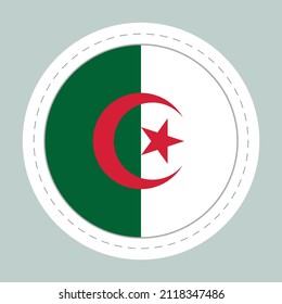 Sticker ball with flag of Algeria. Round sphere, template icon. Algerian national symbol. Glossy realistic ball, 3D abstract vector illustration. Big bubble.