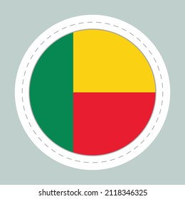 Sticker ball with flag of Benin. Round sphere, template icon. National symbol. Glossy realistic ball, 3D abstract vector illustration. Big bubble.