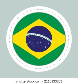 Sticker ball with flag of Brazil. Round sphere, template icon. Brazilian national symbol. Glossy realistic ball, 3D abstract vector illustration. Big bubble.