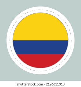 Sticker ball with flag of Colombia. Round sphere, template icon. Colombian national symbol. Glossy realistic ball, 3D abstract vector illustration. Big bubble.