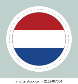 Sticker ball with flag of Netherlands. Round sphere, template icon. Dutch national symbol. Glossy realistic ball, 3D abstract vector illustration. Big bubble.