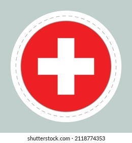 Sticker ball with flag of Switzerland. Round sphere, template icon. Swiss national symbol. Glossy realistic ball, 3D abstract vector illustration. Big bubble.