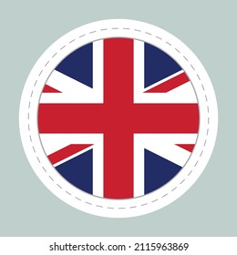 Sticker ball with flag of United Kingdom. Round sphere, template icon. English national symbol. Glossy realistic ball, 3D abstract vector illustration. Big bubble.