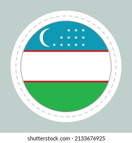 Sticker ball with flag of Uzbekistan. Round sphere, template icon. National symbol. Glossy realistic ball, 3D abstract vector illustration. Big bubble.